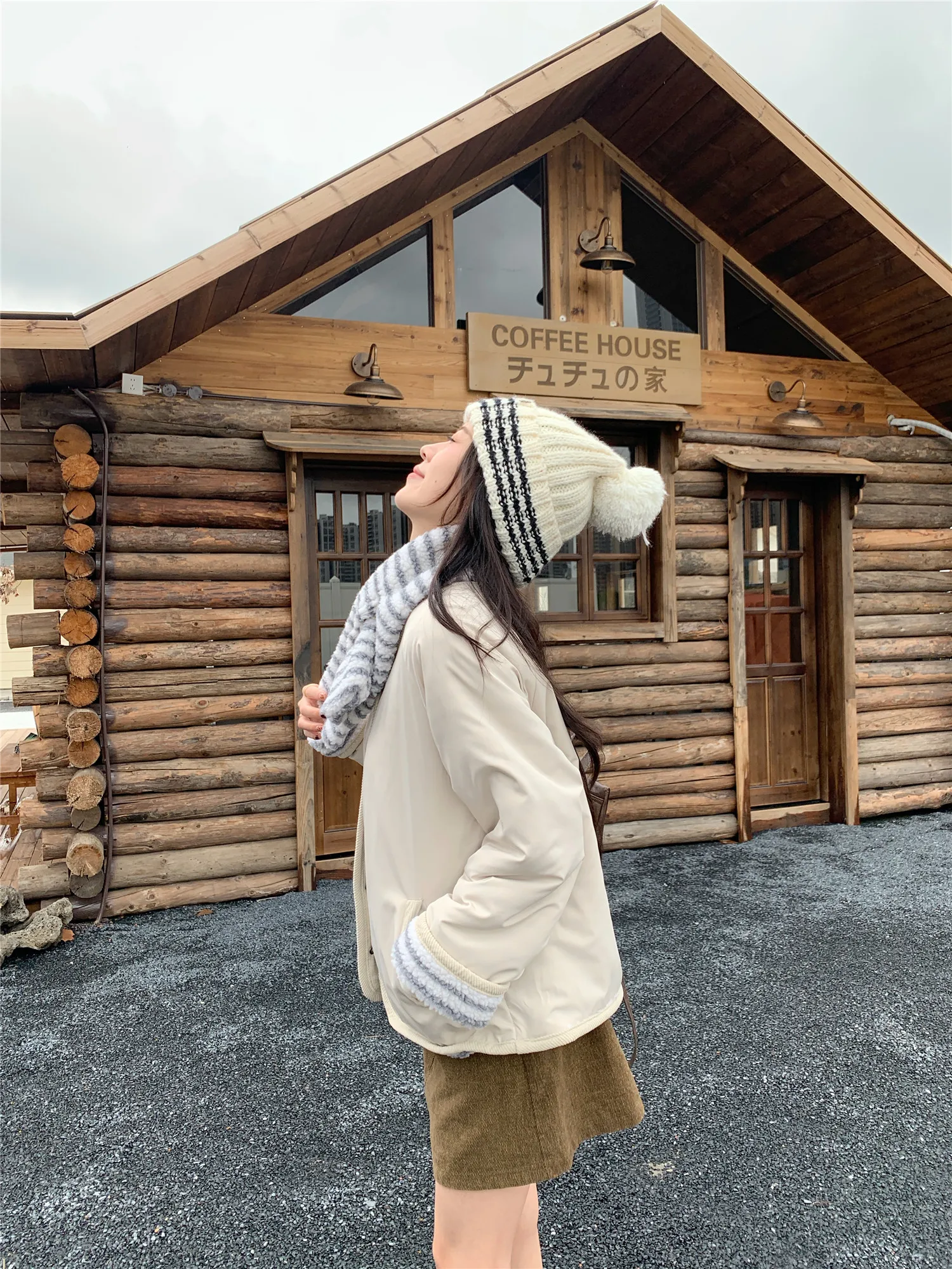 Korean Sweet Two Side Wear Padded Jacket Women Fleece Lined Thick Warm Parkas Woman Lazy Style Stripe Scarf Winter Jackets