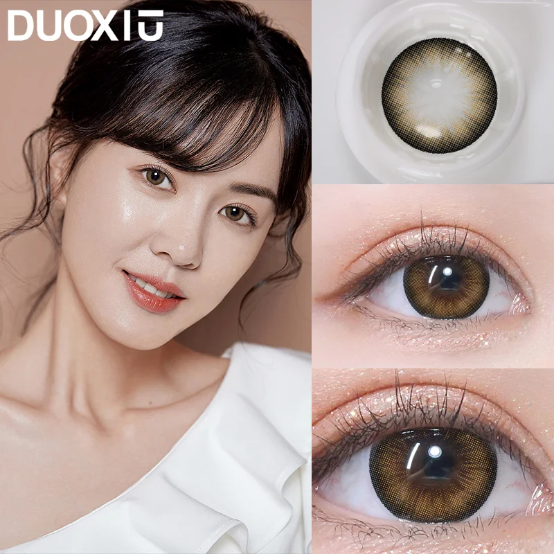 DUOXIU 1 Pair Color Contact Lenses Korea Fashion Big Eyes Black Brown Lenses for Eyes Diopters Myopia Contact Soft Lenses Yearly