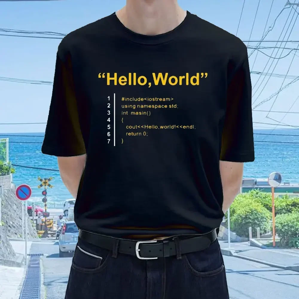 Футболка Hello World 2024 подарок на день отца Забавный подарок на день рождения для папы хусбанддруга гейк командный программатор хлопковая футболка