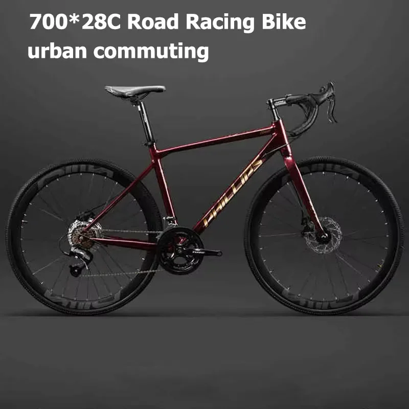 700*28C road bicycle double disc brake aluminum alloy Road Racing Bike urban commuting 24/27/30 speed gravel bicicleta aldult