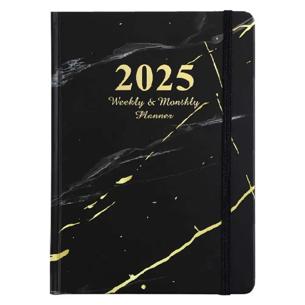A5 2025 Planner Notebooks Thick Paper Cardboard Cover English Notebook Elastic Band Design Multifunction Datebook Stationery