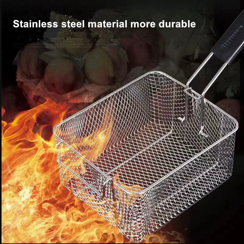 Popular Stainless Steel Fryer Frying Basket Screen French Fries Frame Square Filter Net Encrypt Colander Strainer Shaped Frying