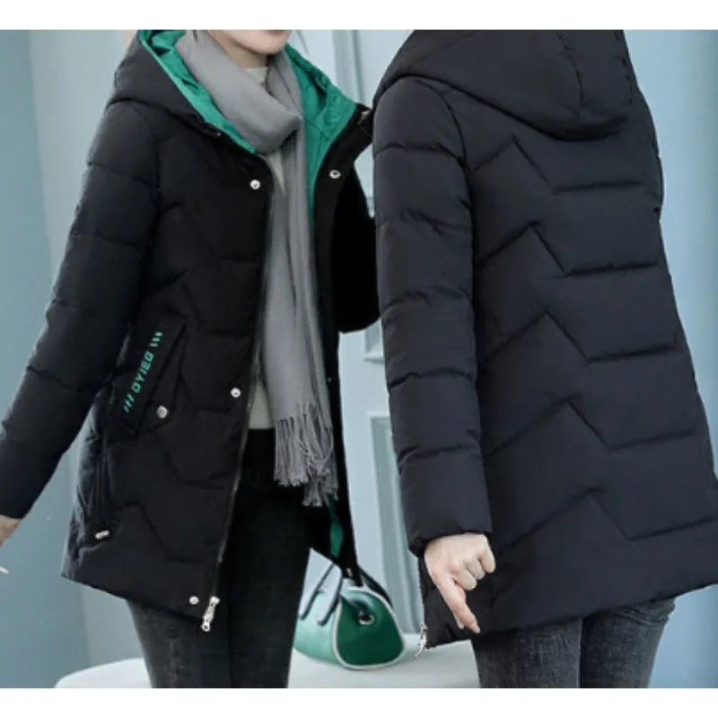 

Winter casual medium and long women's down cotton clothes Korean version slim-fitting and warm versatile printed women's jackets