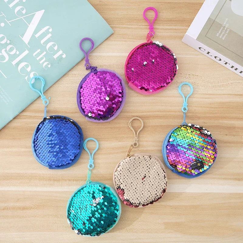 Cute Princess Sequins Circular Shape Baby Bag Solid Color Kid Coin Purse Zero Bags Shiny Children Shoulder HandBags Pendant