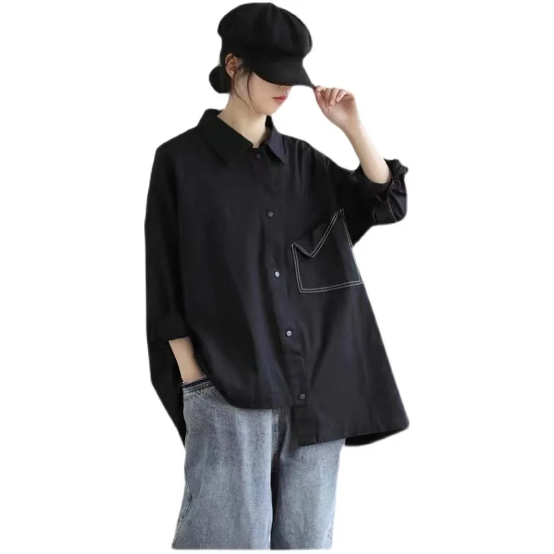 Lâche décontracté couleur Pure irt pour femmes grande taille saison d'automne polyvalent confortable coton Long Sve boutonné irt