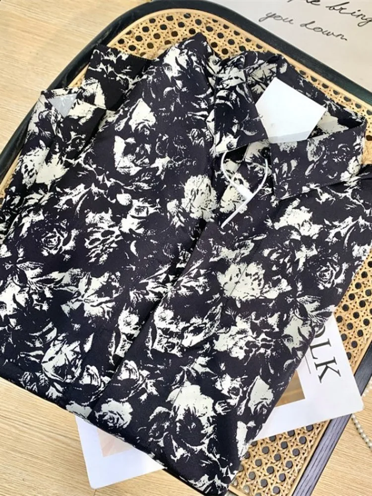 Harajuku – chemise longue à imprimé Floral pour femmes, décontractée, coupe ample, Style petit ami, haut de plage, Streetwear, été