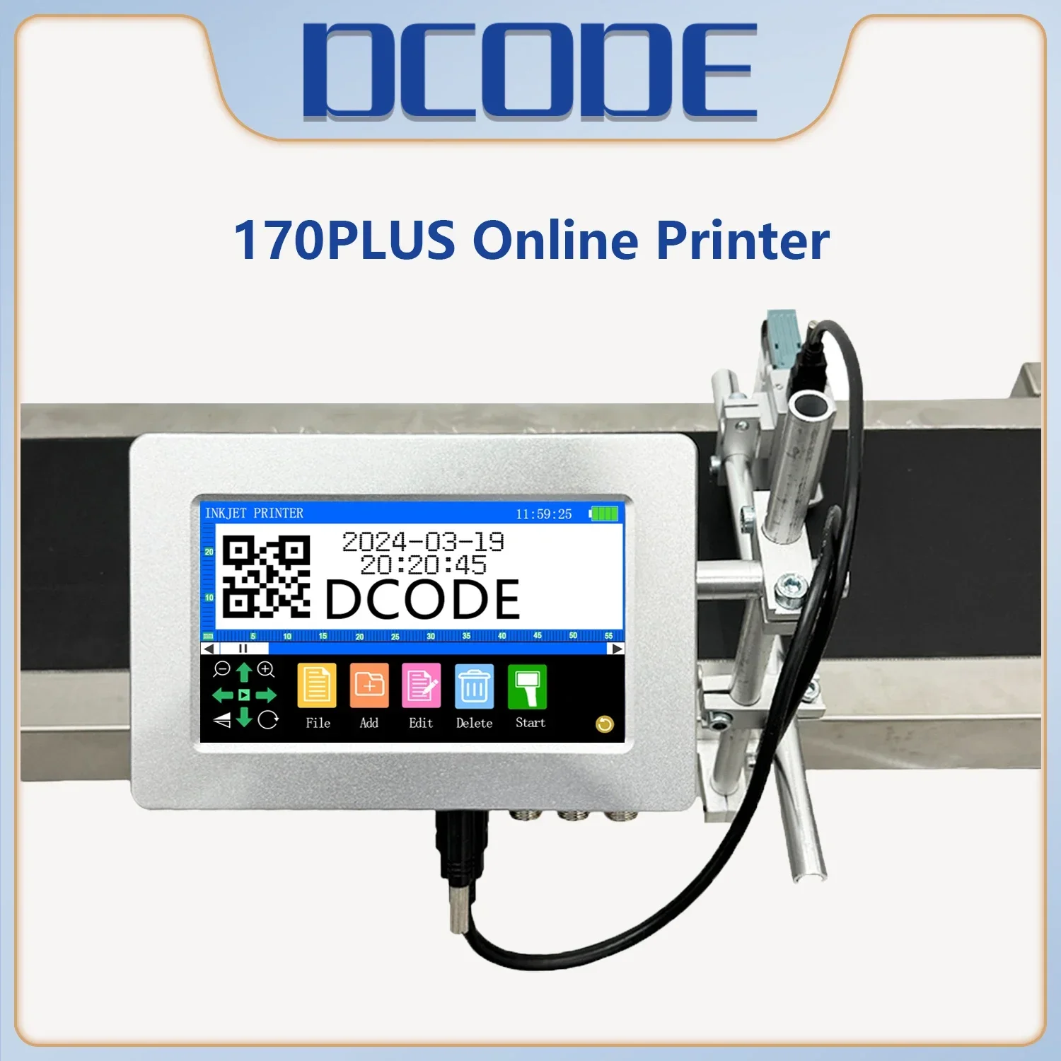 DCODE 170PLUS 7 بوصة IPS TIJ طابعة نافثة للحبر صناعية عبر الإنترنت 12.7 مللي متر نص QR الباركود رقم الدفعة شعار تاريخ التسمية طابعة زجاجية