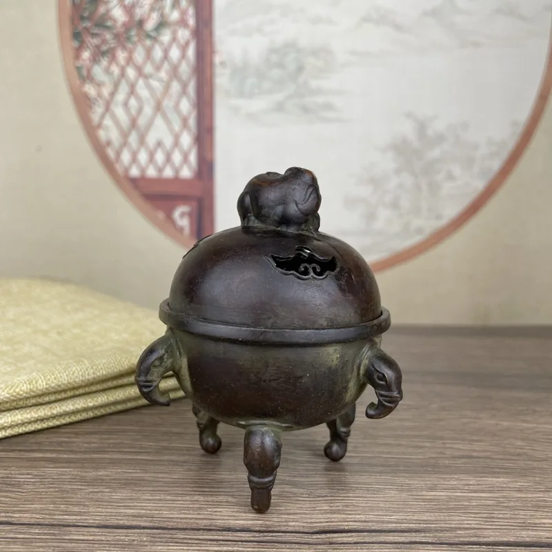 Antique Style Three-Legged Elephant Incense Burner Xuande Incense Burner Home Use Incense Burner Elephant Foot Elephant Ear Ince