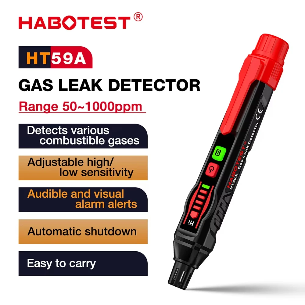 

HABOTEST HT59A Natural Gas Detector with Audible & Visual Alarm Portable Gas Sniffer to Locate Combustible Gas Sources for Home