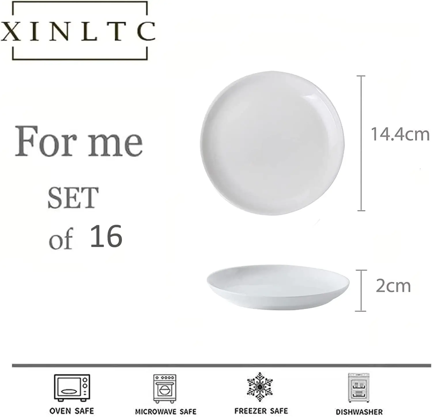 16 Piece Ceramic Appetizer Plates, 5.6 Inch Small Dessert Plates Set, White Round Plates for Bread, Butter, Snack, Lightweight D