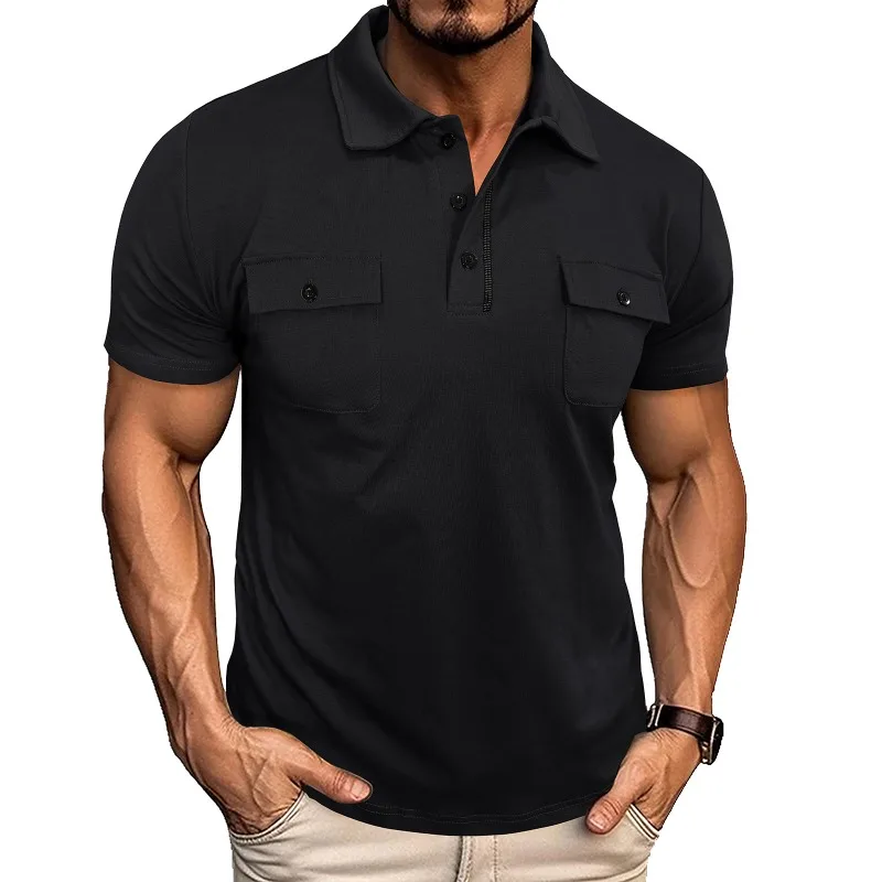 

Men Polo T Shirt Lapel Short-sleeved Outdoor Pocket POLO Shirts Tops Tee Men Henry Polo T-shirts