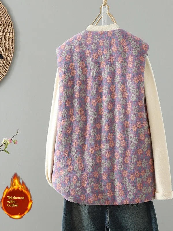 

Handmade Cotton Vest Warmth New Chinese Sle Button Thiened Long Sve round Ne Straight Cut Women's Faion Winter Coat