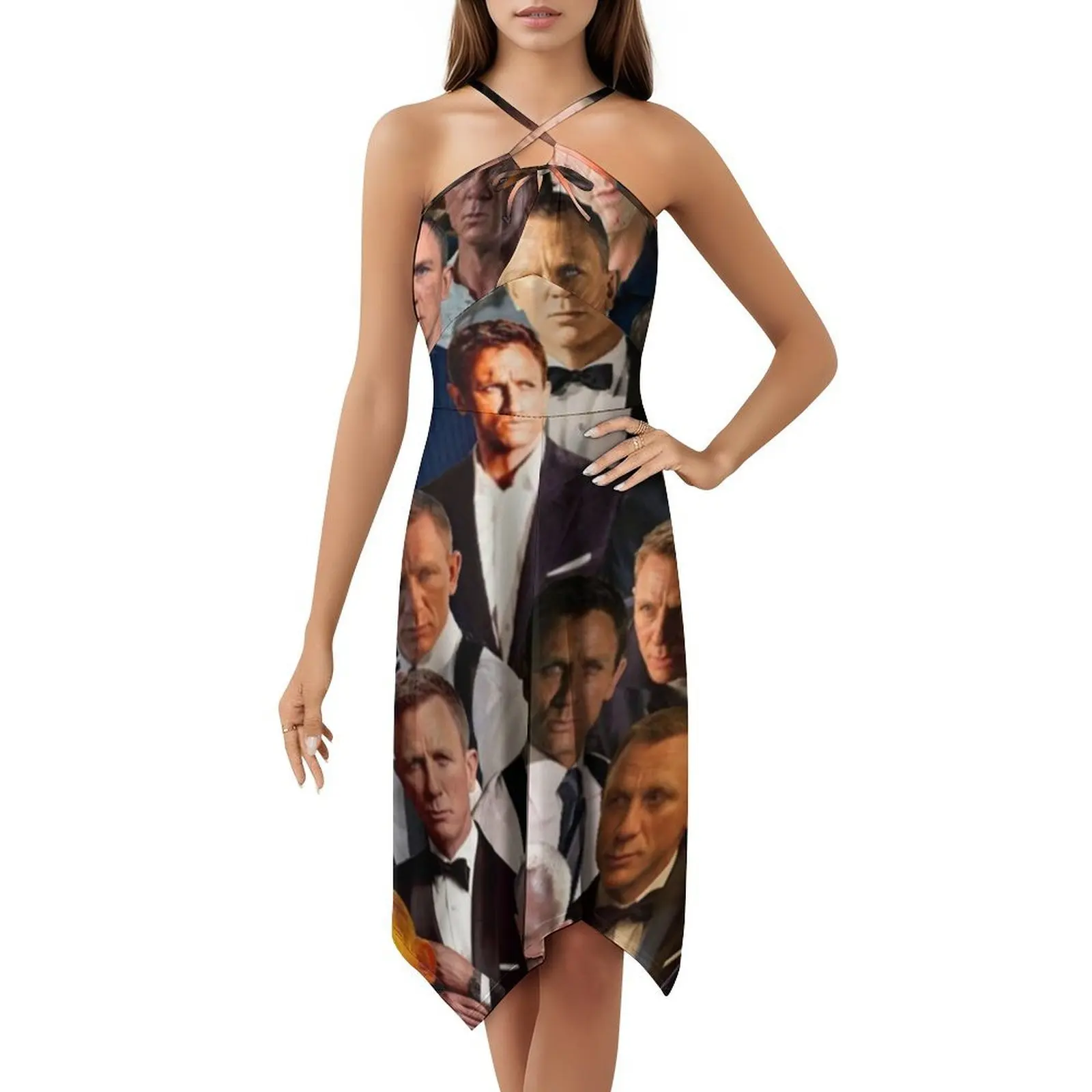 فستان دانيال كريج فوٹو كولاج بوهيمي بدون أكمام متعدد الطباعات لحفلات عطلة الشاطئ فستان دانيال كريج صور مجمعة #5