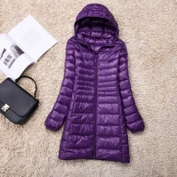 Plus Size White Duck Down Jacket Light-weight Down Jacket Women Inner Cloth Coat Ladies Long Winter Hat Detachable Hooded Femal