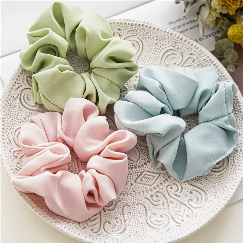 The Spring New Trendy Handmade Elastic Rope Ribbon Hair Scrunchies Intestine Hair Circle Chiffon Cotton Silk Cloth Ribbons