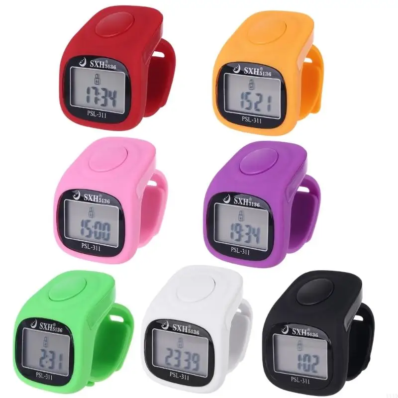 Y1AD 6 Digital Finger Tally Counter 8 Channels with LED Backlight for Time Chanting Prayer Silicone Ring Electronic Hand Coun