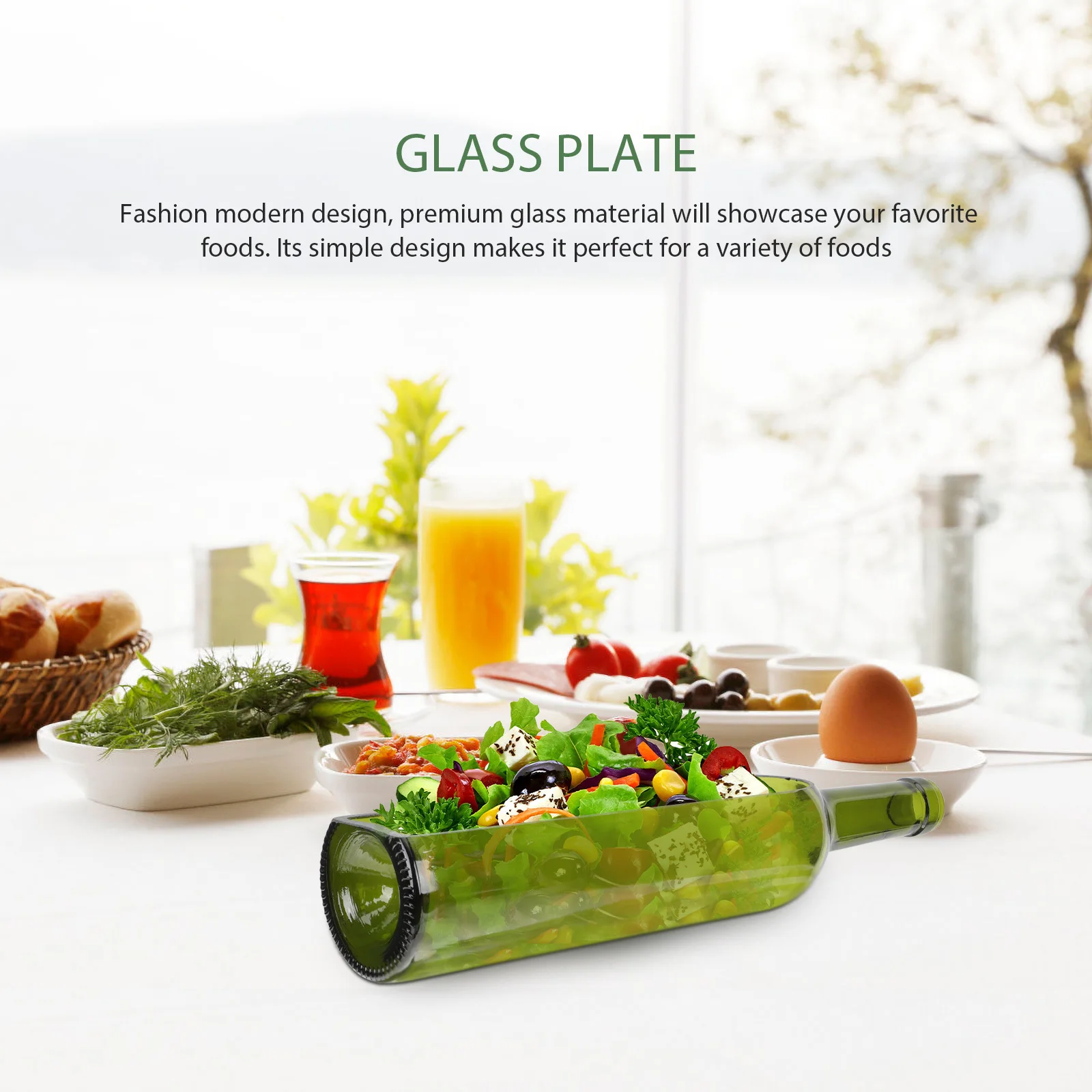 

Suspended Wine Bottle Plate Polished Glass Serving Plate Multipurpose Food Tray for Salad Dessert Snack Party Dining Tableware