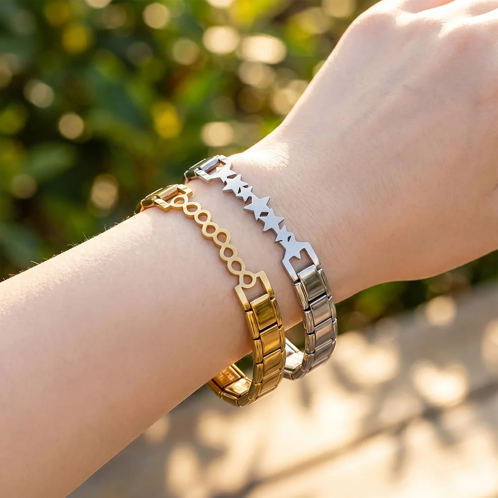 Personalisiertes Herz-Armband in Goldfarbe, DIY-Herstellung, für Damen und Herren, Italienischer Charm, Edelstahl, Zerlegbares Armband, Modeschmuck – Detail 7