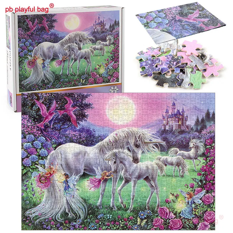 PB Playful Bag 1000 Pieces Thickened Paper Puzzle Pink Unicorn animal Adult Release Pressure Kids Toys Christmas Gifts UG285