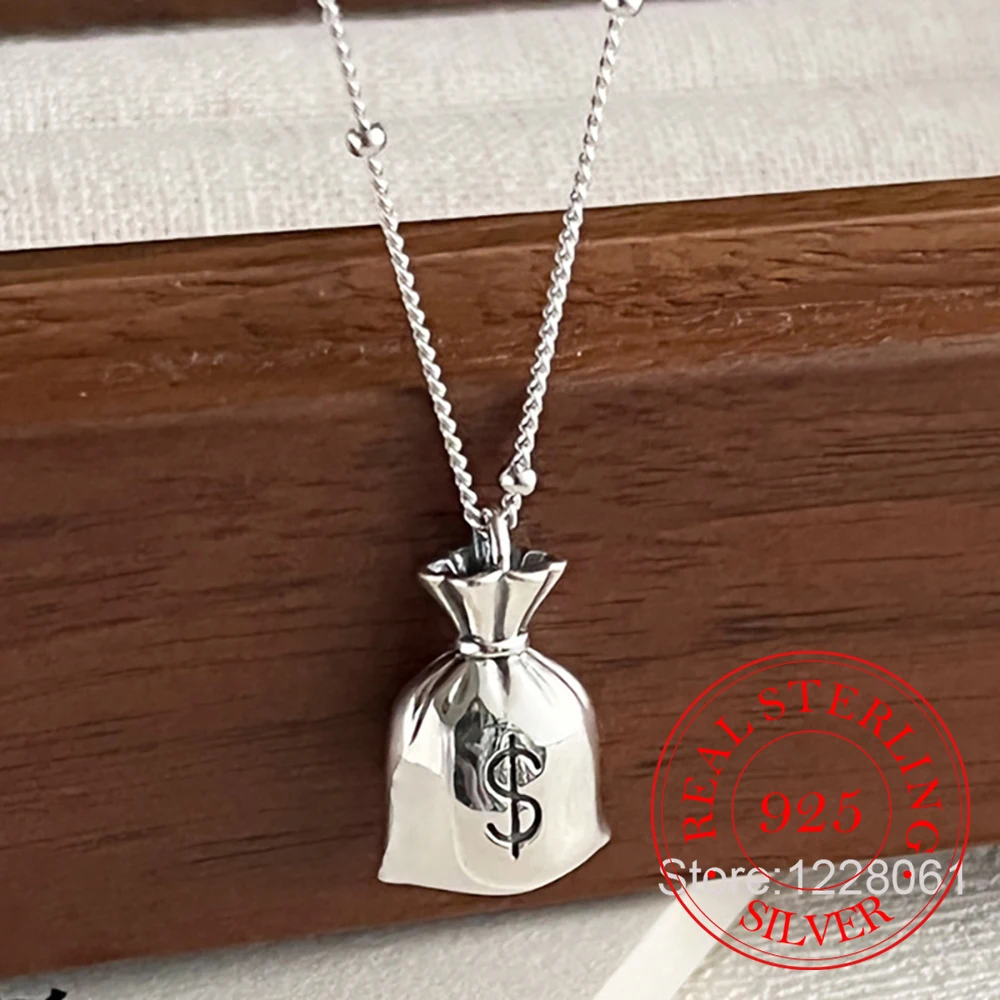 Bijoux en argent Sterling 925, pendentif Simple et créatif pour sac d'argent, collier ras du cou pour femmes, chaîne, bijoux cadeau de fête de mariage