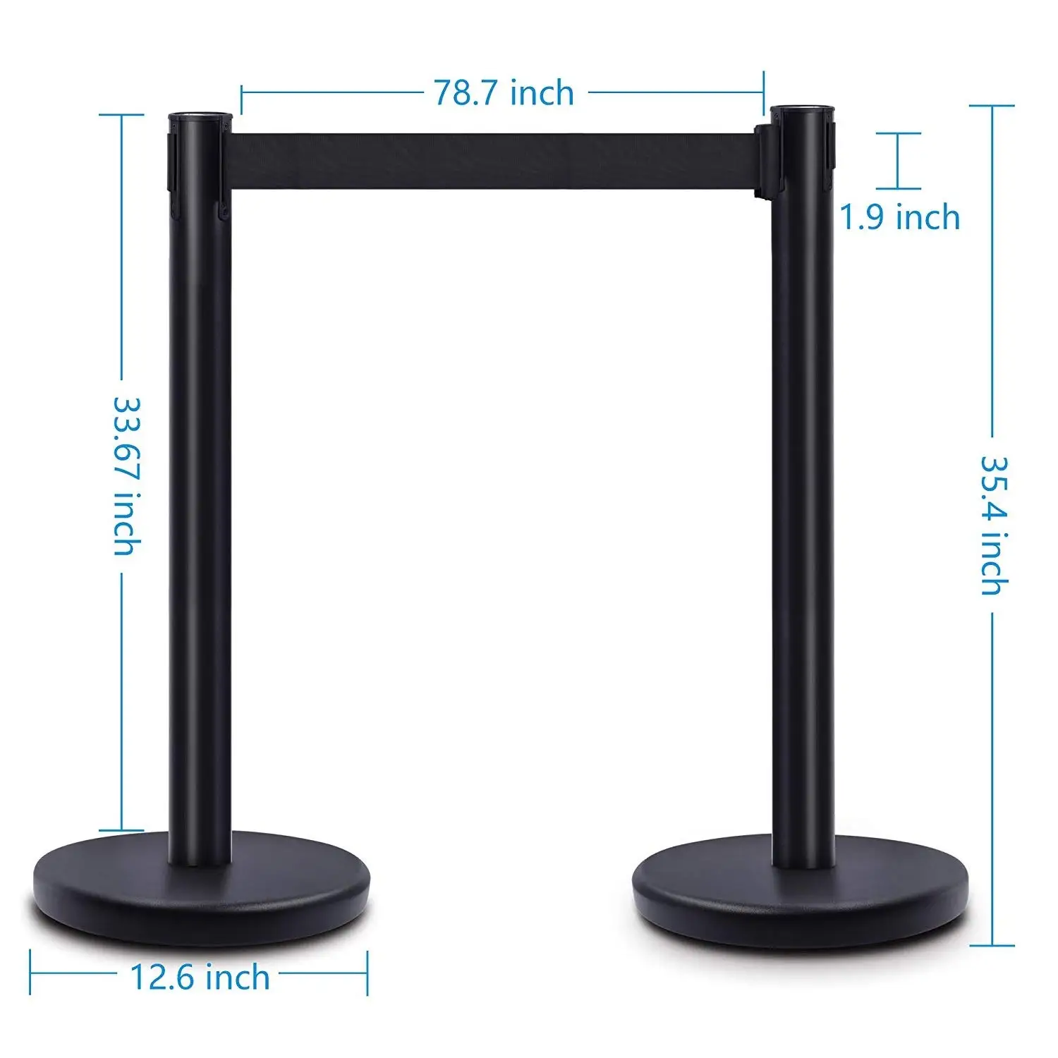 DuraSteel Heavy Duty Crowd Control Stanchion - Premium Steel Black Stanchions - 6.5 Feet Black Retractable Belt - Safety Barrier