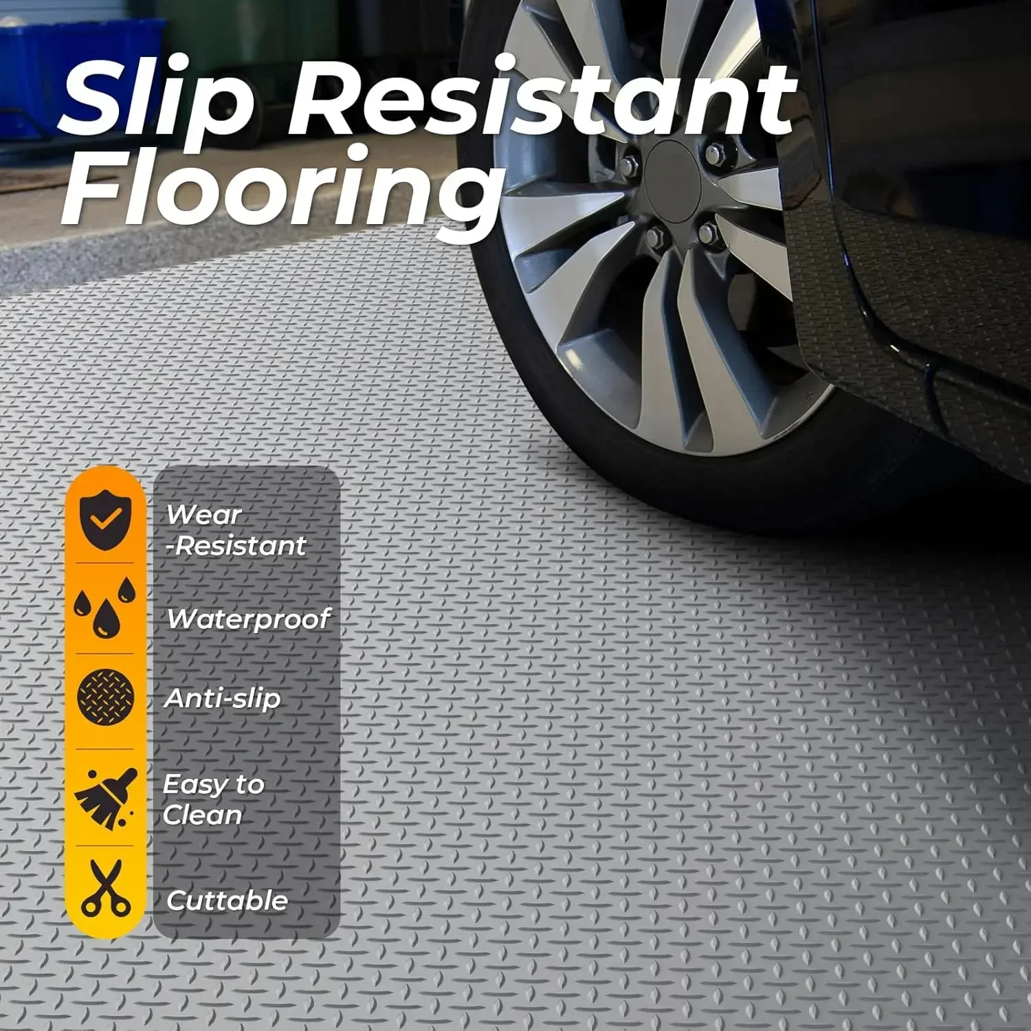 

[XMSJ]7.8 x 20 FT Garage Floor Mat, 2.8mm Thickness Diamond Plate Vinyl Garage Flooring Roll for Under Car, Large Size 156 SQFT