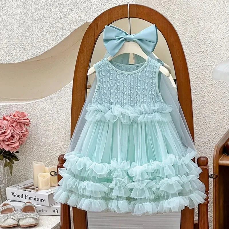 Girls Summer Dress 2025 Fashionable Baby Princess Tulle Puffy Cake Dress New Style girl dress kids clothes girls