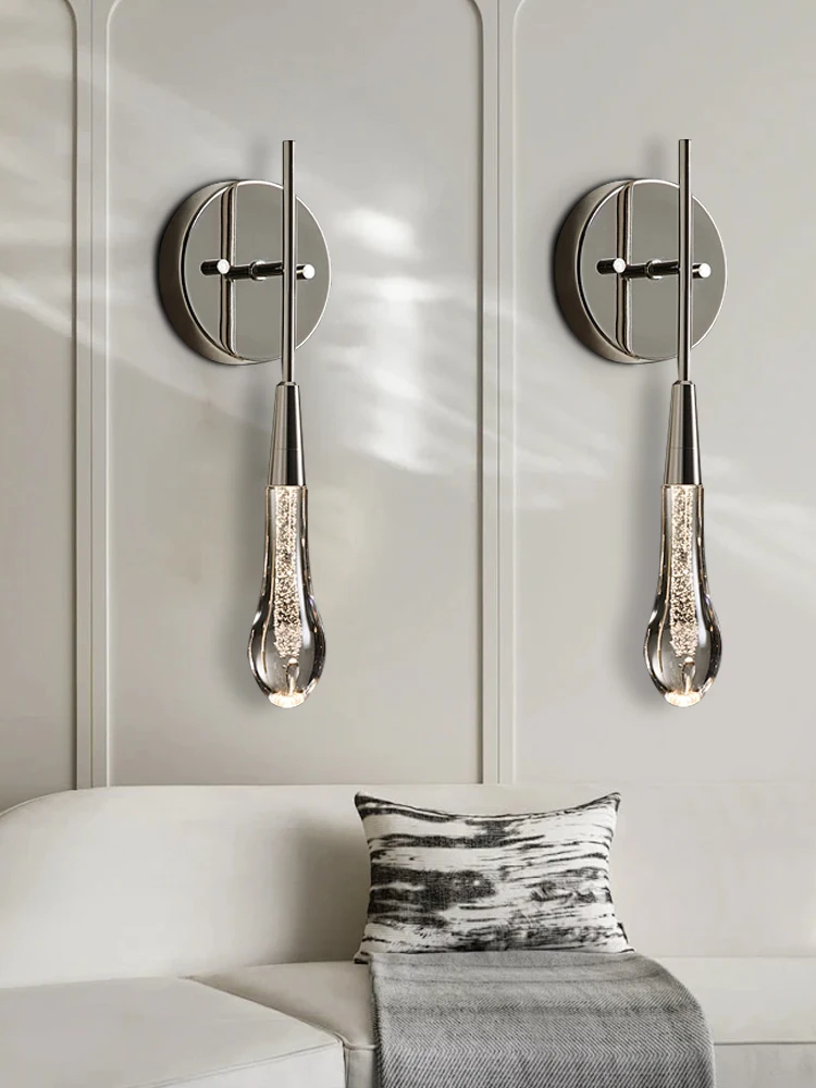 

Хрустальный латунный настенный светильник с каплями воды, настенное освещение из прозрачного янтарного стеклянного шара, роскошные, золотые/хромированные лампы для декора прихожей