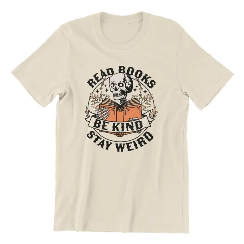 قراءة الكتب Kind Stay Weird Bookish Book Lover Bookworm الهيكل العظمي القراءة المتضخم الرسم الشارع الشهير خمر الرجعية الجمالية #3