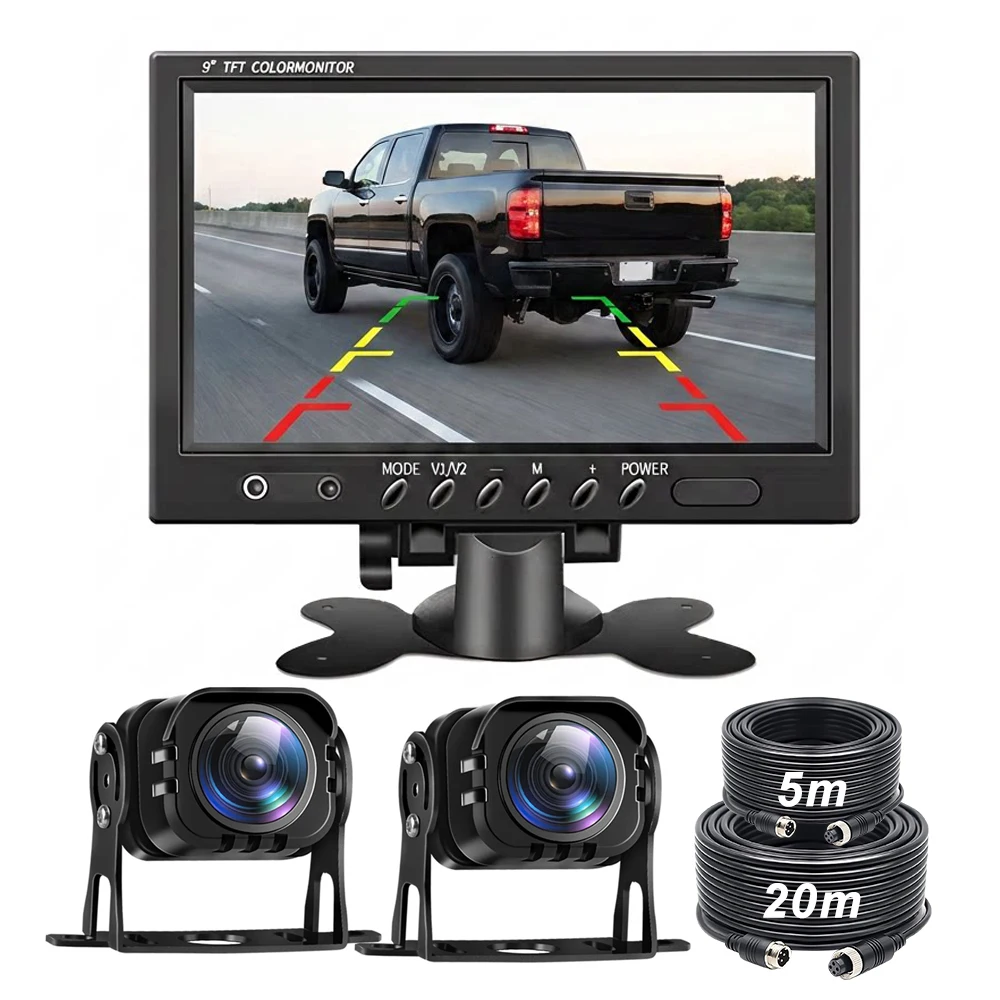 9 Inch HD AHD Backup Camera System 4 Pin Wide Angle Waterproof Rear View Monitor Kit for Truck RV Car SUV Trailer Bus