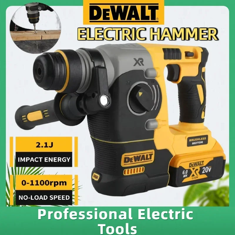 DEWALT Brushless Rotary Hammer, 2.1J Impact Energy 6.0Ah Battery, 360° Handle for Concrete Brick Stone Drilling