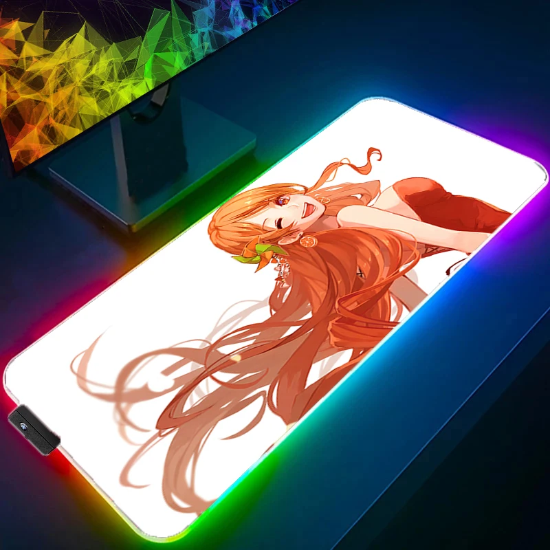 

RGB Large Mouse Pad one Piece Nami Backlight Office Desk Mats PC Gaming Accessories XXL Anime LED Mouse Pad Laptop Keyboard Mat