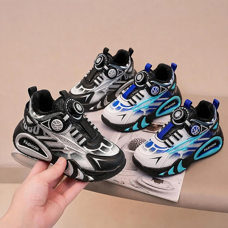 Kids'Casual Shoes PU Leather Color Blocking Winter Running Shoes For Children Anti-slip Breathable Blue Black Size 26-37