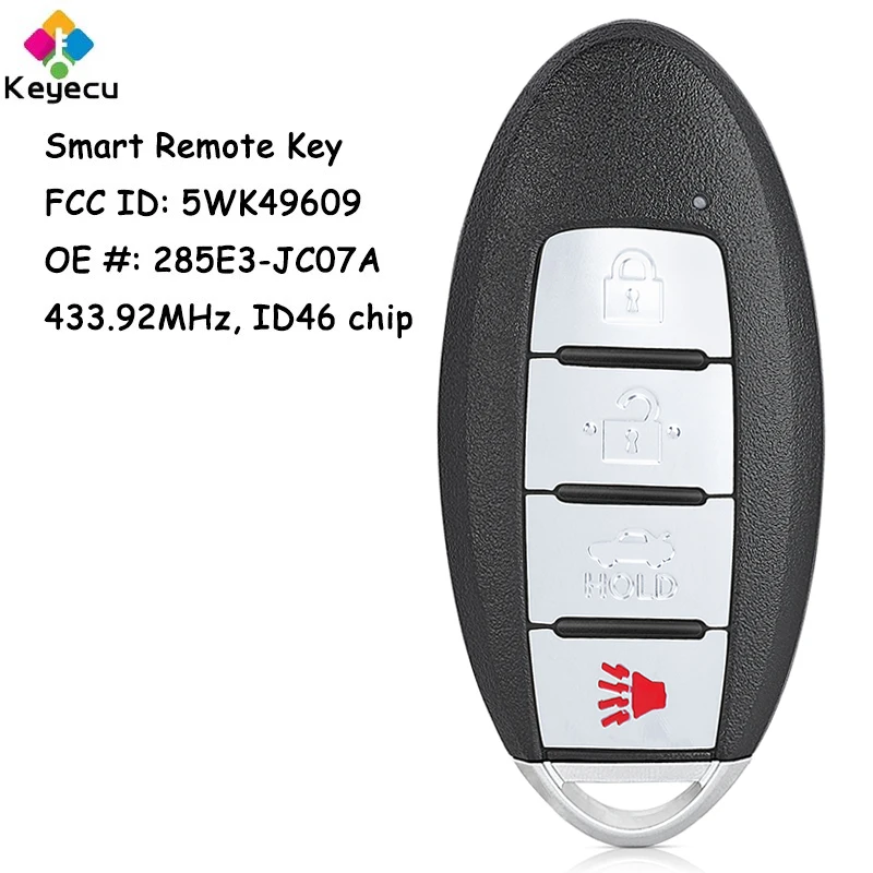 

KEYECU 5WK49609 Smart Remote Car Key With 4 Buttons 433.92MHz ID46 Chip for Nissan Maxima 2008 2009 2010 2011 2012 2013 2014 15
