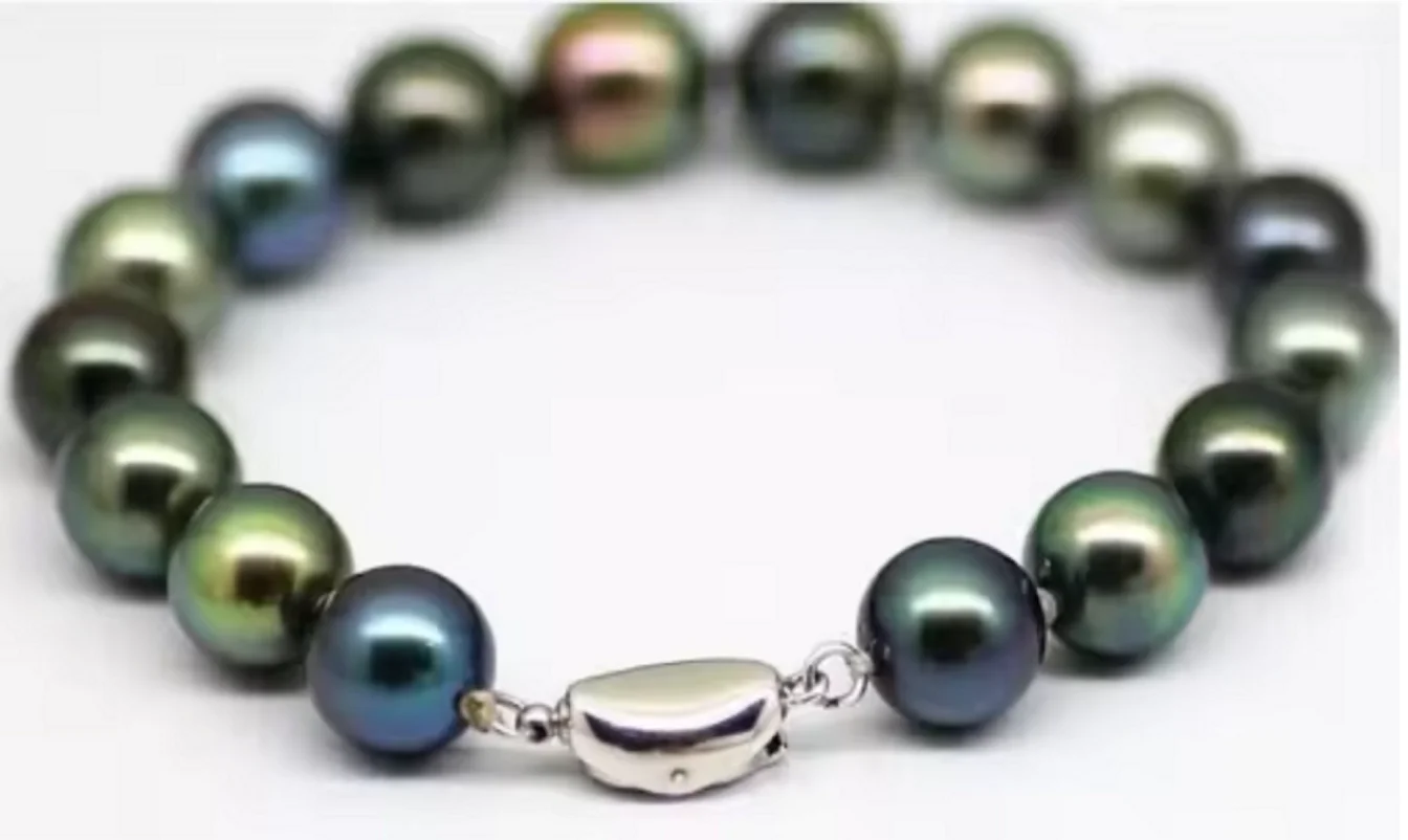 

Natural Fine Jewelry AAAA+ 9-10mm Tahitian Black Multicolor Women's Pearl Bracelet 7.5-8 inch 925 Silver