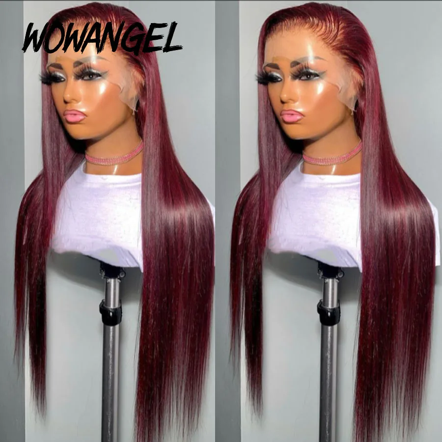 Pre Cut Lace Wig 99J Burgundy 13x6 HD Lace Frontal Human Hair Wig 30inch Straight Wigs Melt Skins 250% Red Colored Wig For Woman