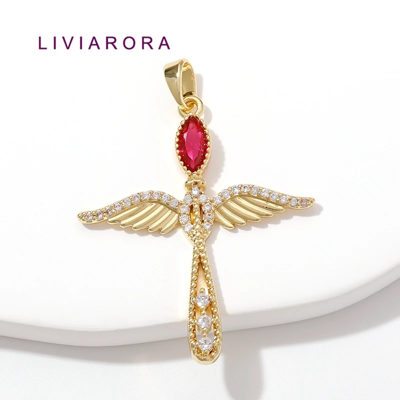 1/2/3Pcs 18K Gold Plated Angel Wing Pendant Inlaid Zircon Guardian Angel Religious Charms For DIY Jewelry Making Accessories