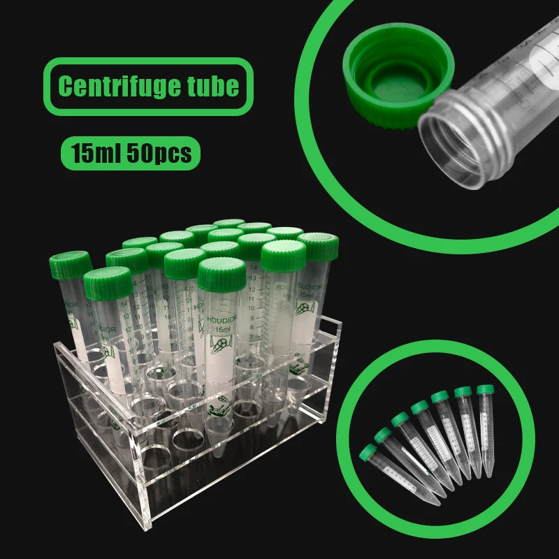 

50 шт., 15 мл, центробежная пробирка, зеленая центрифужная пробирка, завинчивающаяся крышка, конусное дно, флакон для образца, лабораторный контейнер