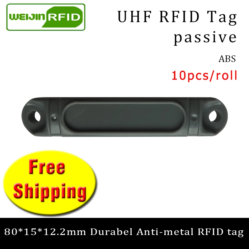 UHF RFID anti-metal tag 915mhz 868mhz Impinj Monza4QT EPCC1G2 6C 80*15*12.2mm 10PCS durable ABS pallet card passive RFID tags