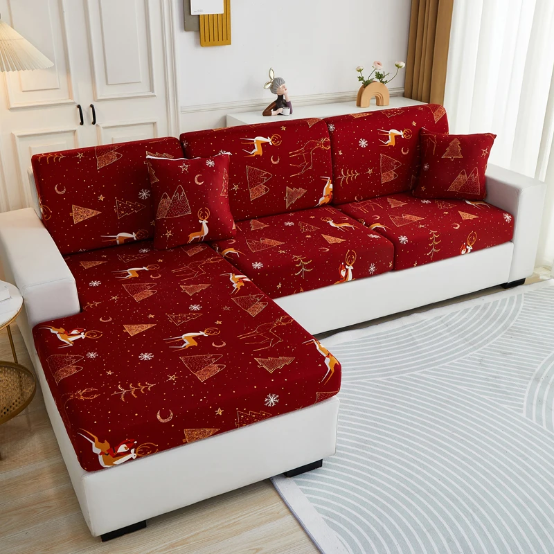 Christmas decoration stretch sofa seat cushion cover backrest cover protector for couch sofa cover L shape chaselong slipcovers