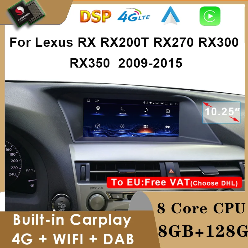 

Navigation Car Multimedia Video Player CarPlay 10.25 Inch LCD Touch Screen Android 12 For LEXUS RX RX270 RX350 RX450 2009-2015