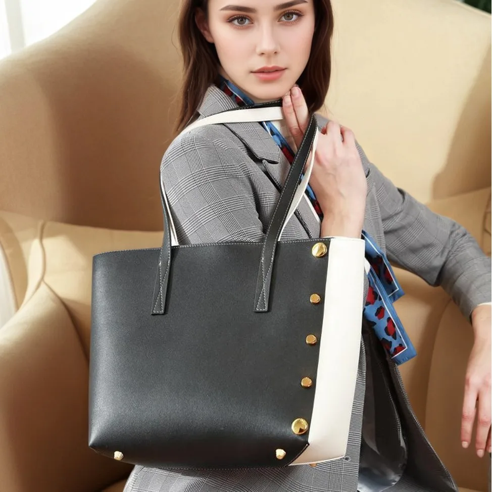 

Women's Genuine Leather Tote Bag: Large Capacity Minimalist Design, Premium Casual Commuter Shoulder Bag