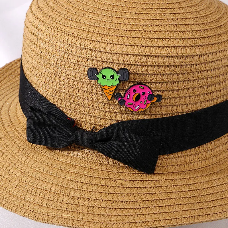 4 estilos de dibujos animados helado Pizza Barbell diseño esmalte Pins lindos Donuts Hamburgo Hold broches con mancuernas insignia de comida para Fitness