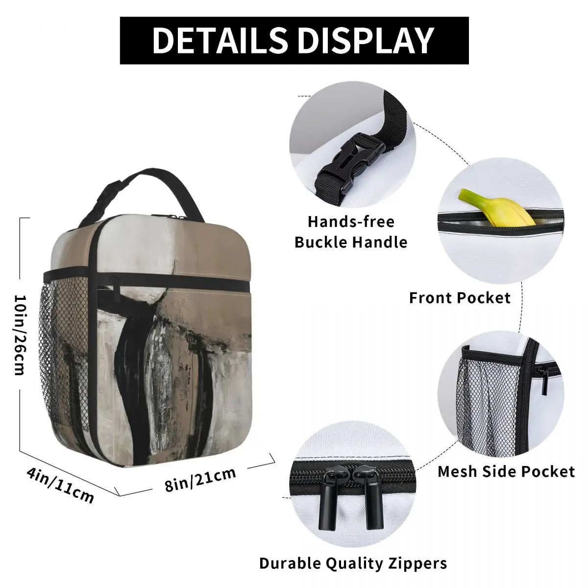 Neutral Abstract Insulated Lunch Bag for Women Office Cooler Thermal Food Box Tote Leakproof Lunch Boxes Container