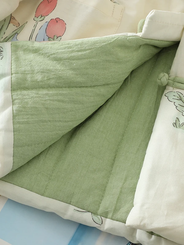 두꺼운 꽃무늬 프린트 루즈 아우터웨어 가을 겨울 신상 여성용 면 재킷 빈티지 버튼 따뜻한 스타일리시 달콤한 스타일