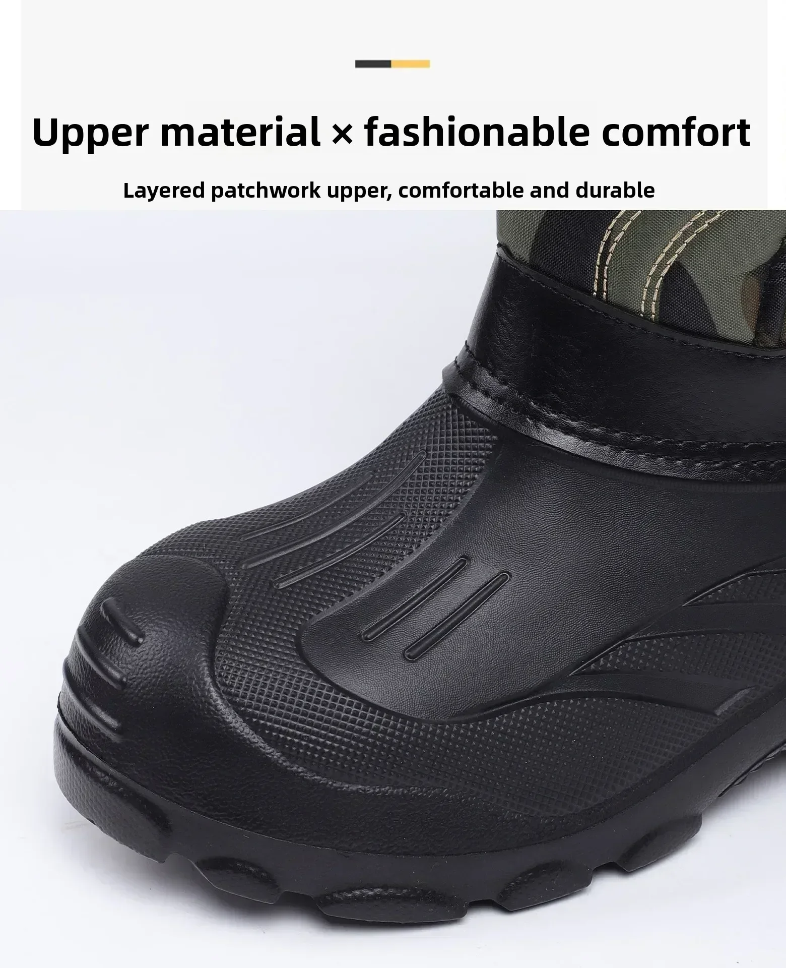 Herren Winter-Schneestiefel mit mittlerer Schaftlänge, Camouflage-Motiv, Klettverschluss-Design, wasserdicht, rutschfeste Gummisohle, warme Outdoor-Stiefel – Detail 3