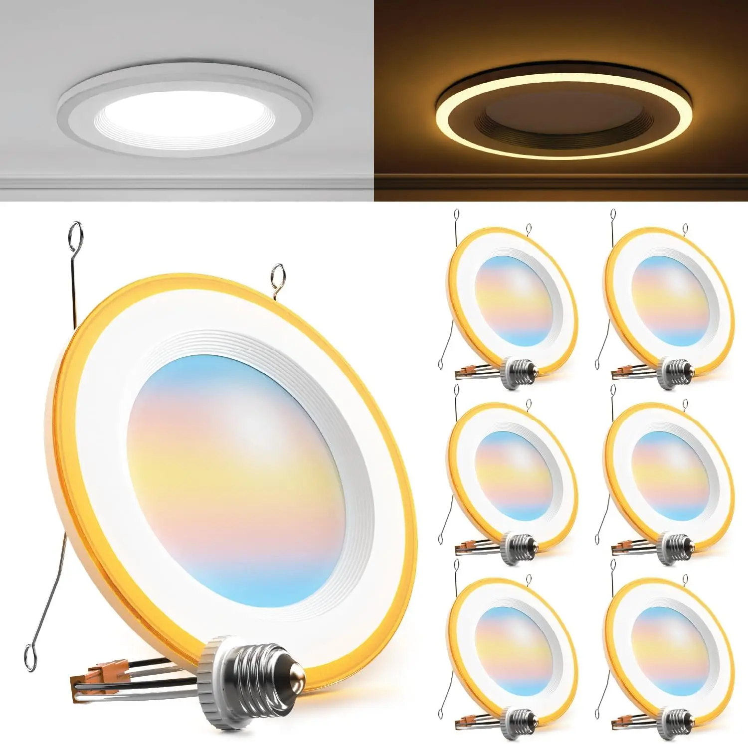 

Sunco 6-Pack 6' LED Recessed Lights, 2700K-6000K Adjustable, Dimmable, 13W, 1200LM, Damp Rated, ETL Listed