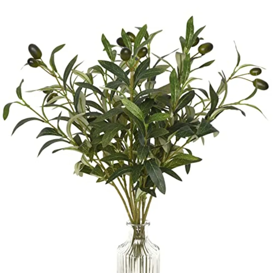 Ramas de Olivo Artificiales para Jarrones, Ramas de Olivo con Aceitunas Realistas, Tallos de Vegetación Artificial para Decoración de Centros de Mesa
