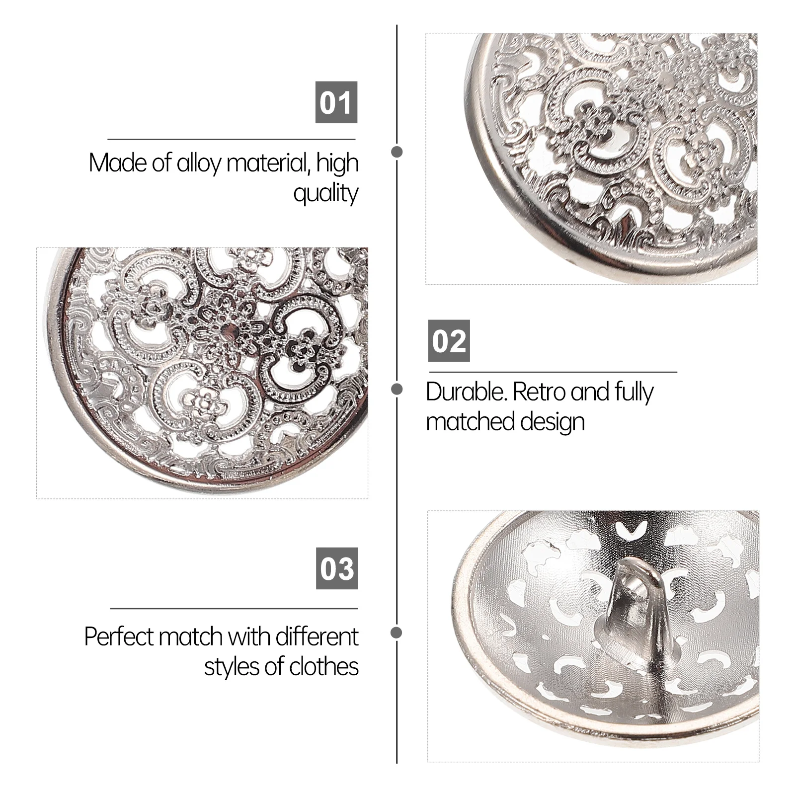 

50Pcs Metal Vintage Alloy Hollow Buttons Sewing Buttons Clothing Accessories DIY Decoration Suit Sweater Skirt Business Use