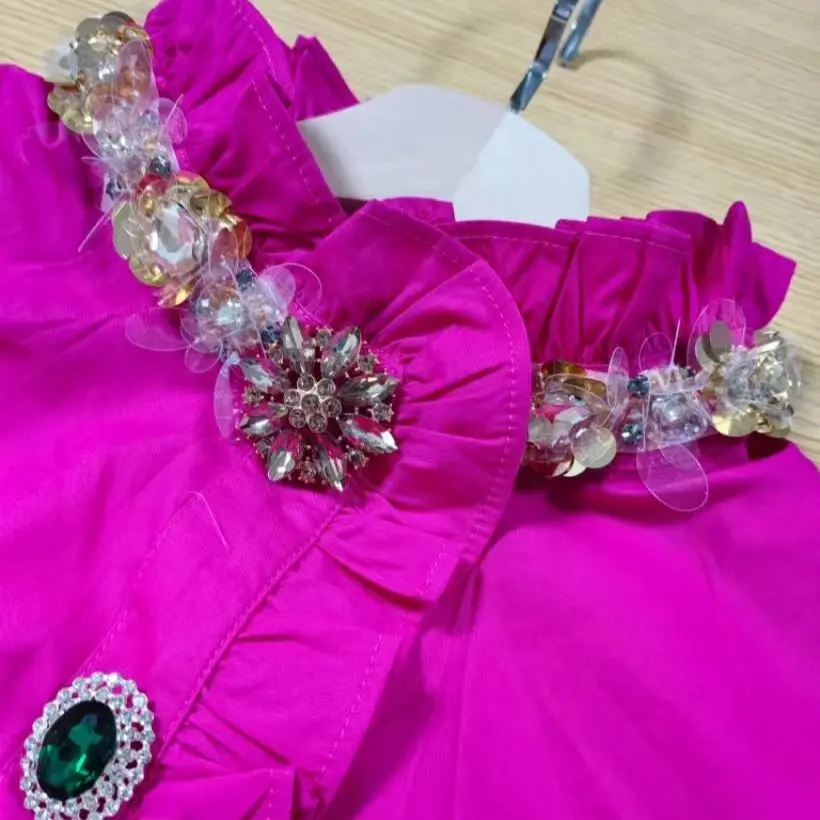 

Высококачественные расклешенные свободные повседневные хлопковые рубашки с вышивкой, блузки для женщин, весна-лето 2022, однобортные топы с рукавами-фонариками